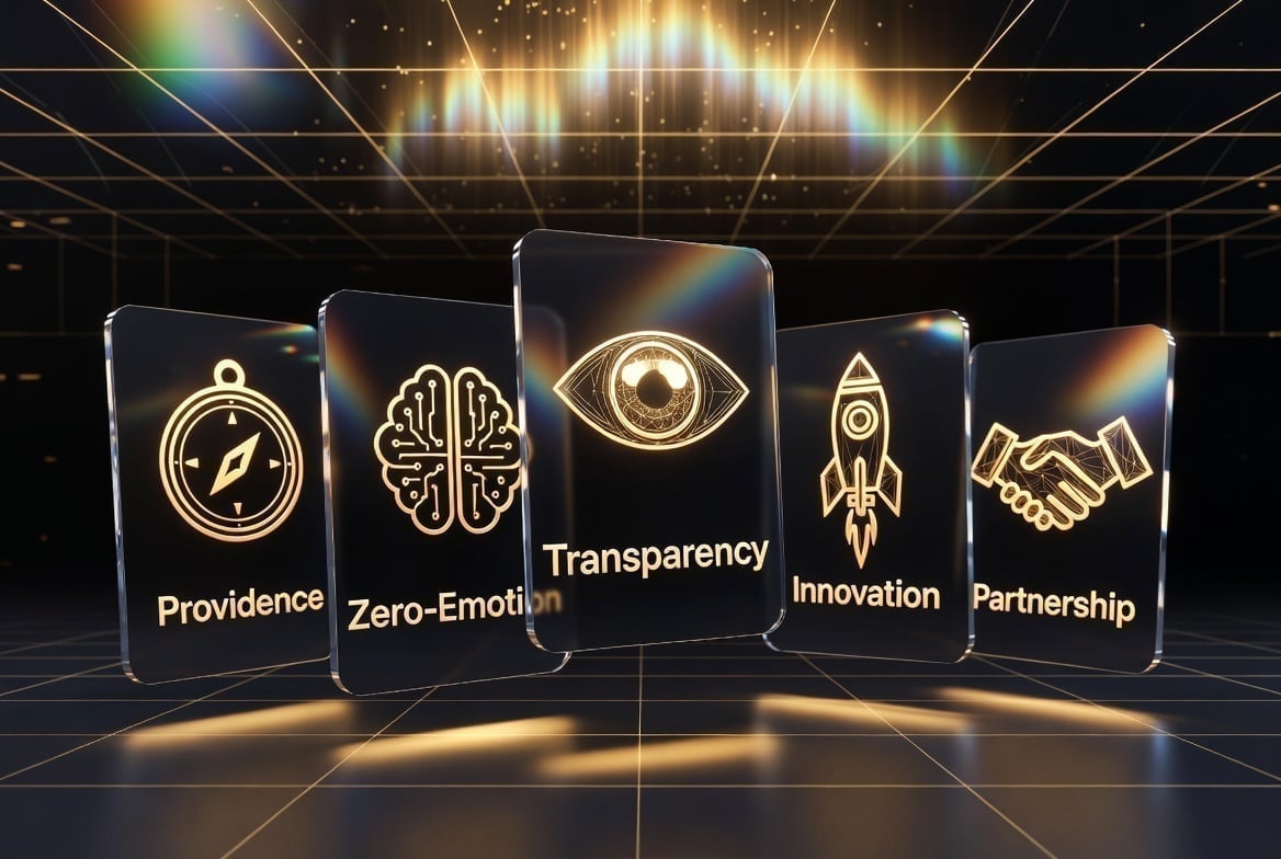 Core values - Transparency, Providence, Zero-Emotion, Innovation, Partnership