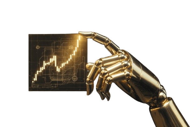 Modern technology interface showing AI-powered data analysis and market trends